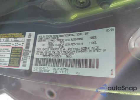 2016 Toyota Tundra Sr5 5.7L V8 from USA, damaged, VIN 5TFEY5F17GX205070